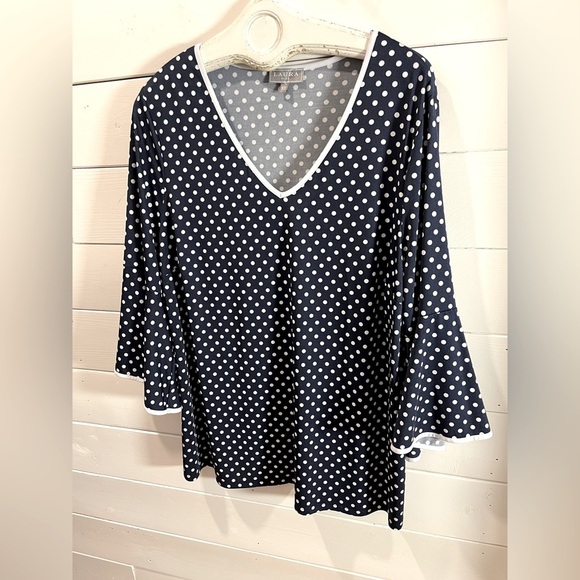 💙 LAURA PLUS – Navy Polka Dot V-Neck Top size 2X - Picture 8 of 8